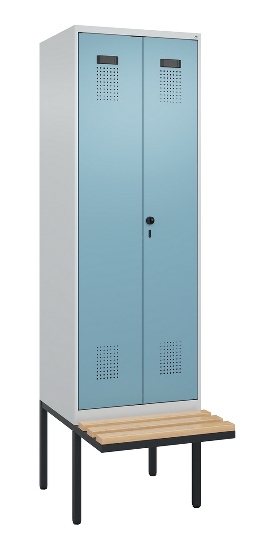 C+P Schwarz-Weiß-Spind Evolo PLUS 0490427-22 schw.Bank 2 Abt.je 400mm Drehriegel (HxBxT) 2120x800x815mm 7035/5012