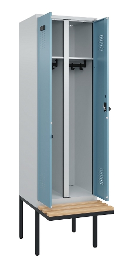 C+P Schwarz-Weiß-Spind Evolo PLUS 0490427-22 schw.Bank 2 Abt.je 400mm Drehriegel (HxBxT) 2120x800x815mm 7035/5012