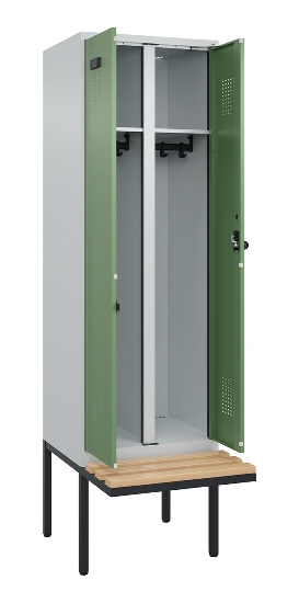 C+P Schwarz-Weiß-Spind Evolo PLUS 0490427-22 schw.Bank 2 Abt.je 400mm Drehriegel (HxBxT) 2120x800x815mm 7035/5012