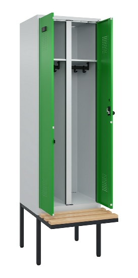 C+P Schwarz-Weiß-Spind Evolo PLUS 0490427-22 schw.Bank 2 Abt.je 400mm Drehriegel (HxBxT) 2120x800x815mm 7035/5012