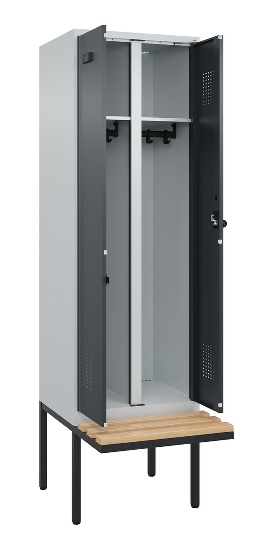 C+P Schwarz-Weiß-Spind Evolo PLUS 0490427-22 schw.Bank 2 Abt.je 400mm Drehriegel (HxBxT) 2120x800x815mm 7035/5012