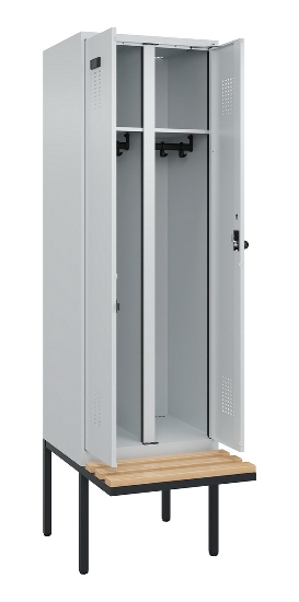 C+P Schwarz-Weiß-Spind Evolo PLUS 0490427-22 schw.Bank 2 Abt.je 400mm Drehriegel (HxBxT) 2120x800x815mm 7035/5012