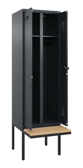 C+P Schwarz-Weiß-Spind Evolo PLUS 0490427-22 schw.Bank 2 Abt.je 400mm Drehriegel (HxBxT) 2120x800x815mm 7035/5012