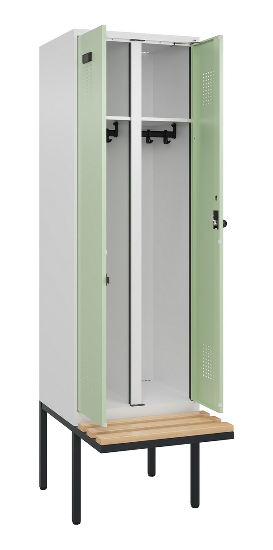 C+P Schwarz-Weiß-Spind Evolo PLUS 0490427-22 schw.Bank 2 Abt.je 400mm Drehriegel (HxBxT) 2120x800x815mm 7035/5012