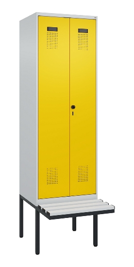 C+P Schwarz-Weiß-Spind Evolo PLUS 0490427-20 schw.Bank 2 Abt.je 300mm Drehriegel (HxBxT) 2120x600x815mm 7035/3003