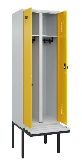 C+P Schwarz-Weiß-Spind Evolo PLUS 0490427-20 schw.Bank 2 Abt.je 300mm Drehriegel (HxBxT) 2120x600x815mm 7035/3003
