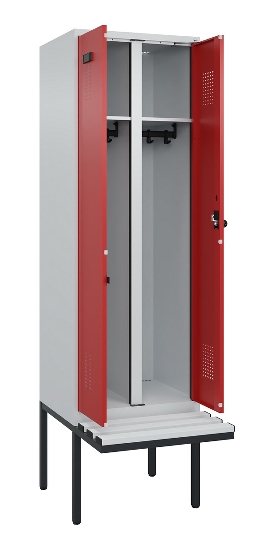C+P Schwarz-Weiß-Spind Evolo PLUS 0490427-20 schw.Bank 2 Abt.je 300mm Drehriegel (HxBxT) 2120x600x815mm 7035/3003