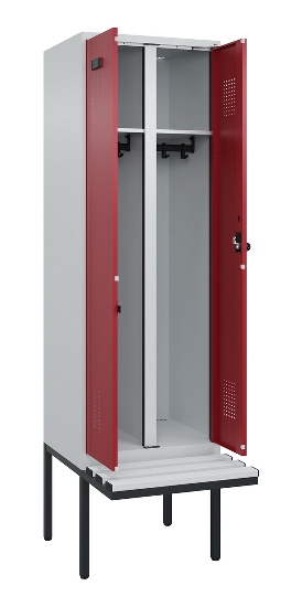 C+P Schwarz-Weiß-Spind Evolo PLUS 0490427-20 schw.Bank 2 Abt.je 300mm Drehriegel (HxBxT) 2120x600x815mm 7035/3003