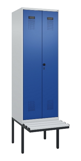 C+P Schwarz-Weiß-Spind Evolo PLUS 0490427-20 schw.Bank 2 Abt.je 300mm Drehriegel (HxBxT) 2120x600x815mm 7035/3003