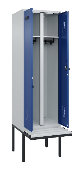 C+P Schwarz-Weiß-Spind Evolo PLUS 0490427-20 schw.Bank 2 Abt.je 300mm Drehriegel (HxBxT) 2120x600x815mm 7035/3003