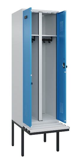 C+P Schwarz-Weiß-Spind Evolo PLUS 0490427-20 schw.Bank 2 Abt.je 300mm Drehriegel (HxBxT) 2120x600x815mm 7035/3003