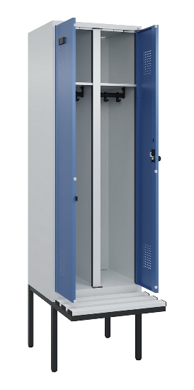 C+P Schwarz-Weiß-Spind Evolo PLUS 0490427-20 schw.Bank 2 Abt.je 300mm Drehriegel (HxBxT) 2120x600x815mm 7035/3003