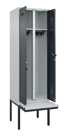 C+P Schwarz-Weiß-Spind Evolo PLUS 0490427-20 schw.Bank 2 Abt.je 300mm Drehriegel (HxBxT) 2120x600x815mm 7035/3003