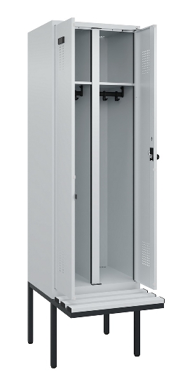 C+P Schwarz-Weiß-Spind Evolo PLUS 0490427-20 schw.Bank 2 Abt.je 300mm Drehriegel (HxBxT) 2120x600x815mm 7035/3003