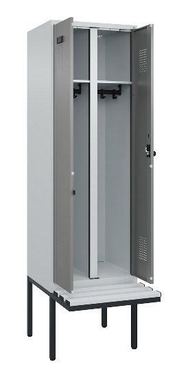 C+P Schwarz-Weiß-Spind Evolo PLUS 0490427-20 schw.Bank 2 Abt.je 300mm Drehriegel (HxBxT) 2120x600x815mm 7035/3003