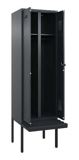 C+P Schwarz-Weiß-Spind Evolo PLUS 0490427-20 schw.Bank 2 Abt.je 300mm Drehriegel (HxBxT) 2120x600x815mm 7035/3003