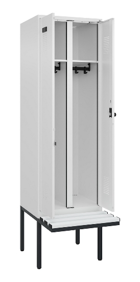C+P Schwarz-Weiß-Spind Evolo PLUS 0490427-20 schw.Bank 2 Abt.je 300mm Drehriegel (HxBxT) 2120x600x815mm 7035/3003