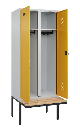 C+P Schwarz-Weiß-Spind Evolo PLUS 0490427-22 schw.Bank 2 Abt.je 400mm Drehriegel (HxBxT) 2120x800x815mm 7035/5012