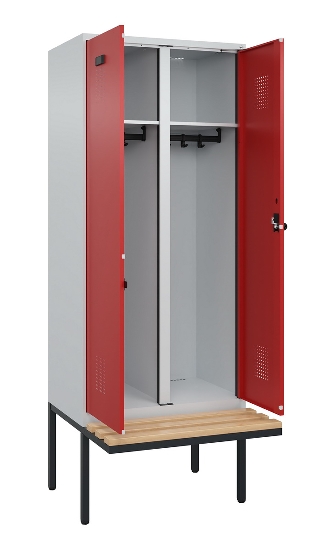 C+P Schwarz-Weiß-Spind Evolo PLUS 0490427-22 schw.Bank 2 Abt.je 400mm Drehriegel (HxBxT) 2120x800x815mm 7035/5012