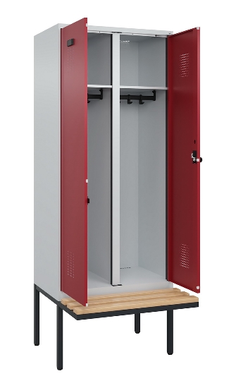 C+P Schwarz-Weiß-Spind Evolo PLUS 0490427-22 schw.Bank 2 Abt.je 400mm Drehriegel (HxBxT) 2120x800x815mm 7035/5012