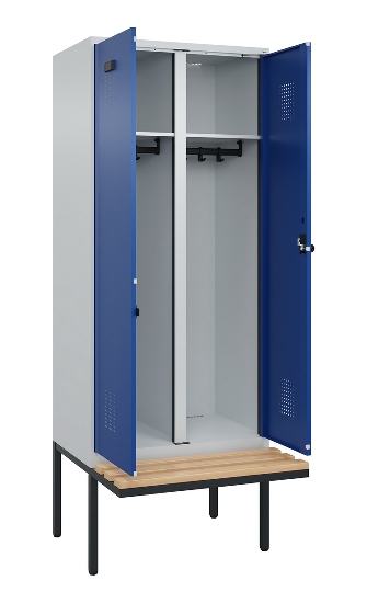 C+P Schwarz-Weiß-Spind Evolo PLUS 0490427-22 schw.Bank 2 Abt.je 400mm Drehriegel (HxBxT) 2120x800x815mm 7035/5012