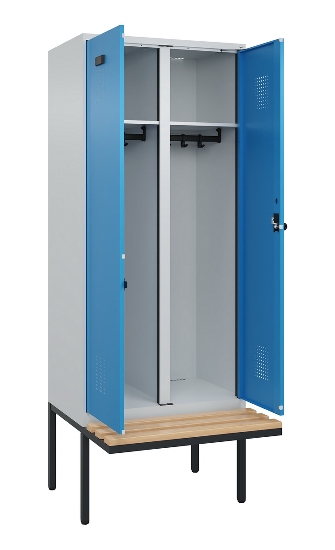 C+P Schwarz-Weiß-Spind Evolo PLUS 0490427-22 schw.Bank 2 Abt.je 400mm Drehriegel (HxBxT) 2120x800x815mm 7035/5012