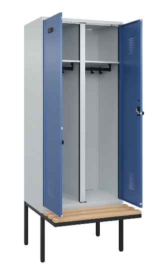 C+P Schwarz-Weiß-Spind Evolo PLUS 0490427-22 schw.Bank 2 Abt.je 400mm Drehriegel (HxBxT) 2120x800x815mm 7035/5012