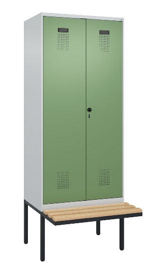 C+P Schwarz-Weiß-Spind Evolo PLUS 0490427-22 schw.Bank 2 Abt.je 400mm Drehriegel (HxBxT) 2120x800x815mm 7035/5012