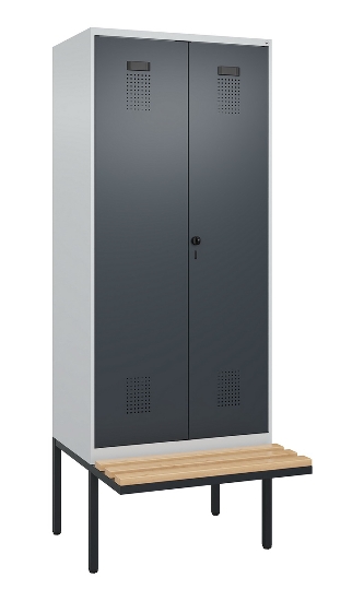 C+P Schwarz-Weiß-Spind Evolo PLUS 0490427-22 schw.Bank 2 Abt.je 400mm Drehriegel (HxBxT) 2120x800x815mm 7035/5012