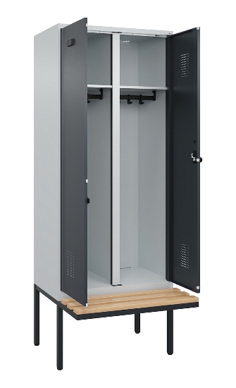 C+P Schwarz-Weiß-Spind Evolo PLUS 0490427-22 schw.Bank 2 Abt.je 400mm Drehriegel (HxBxT) 2120x800x815mm 7035/5012