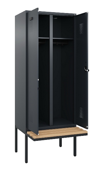 C+P Schwarz-Weiß-Spind Evolo PLUS 0490427-22 schw.Bank 2 Abt.je 400mm Drehriegel (HxBxT) 2120x800x815mm 7035/5012