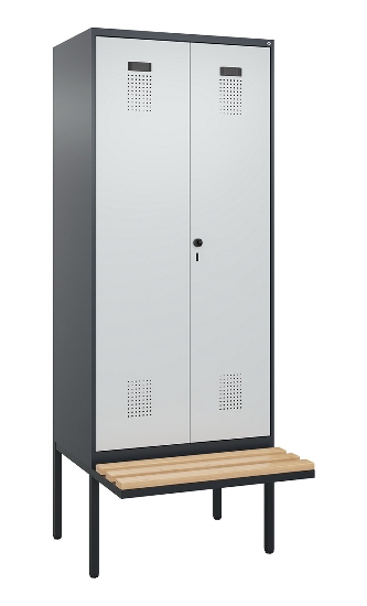 C+P Schwarz-Weiß-Spind Evolo PLUS 0490427-22 schw.Bank 2 Abt.je 400mm Drehriegel (HxBxT) 2120x800x815mm 7035/5012