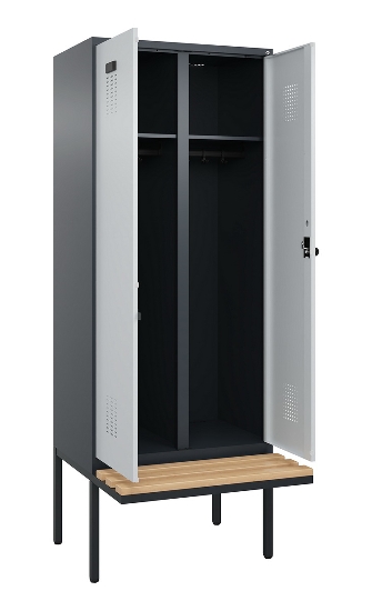 C+P Schwarz-Weiß-Spind Evolo PLUS 0490427-22 schw.Bank 2 Abt.je 400mm Drehriegel (HxBxT) 2120x800x815mm 7035/5012