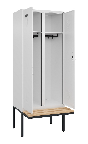 C+P Schwarz-Weiß-Spind Evolo PLUS 0490427-22 schw.Bank 2 Abt.je 400mm Drehriegel (HxBxT) 2120x800x815mm 7035/5012