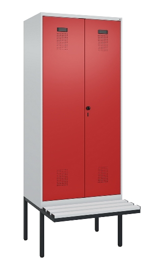 C+P Schwarz-Weiß-Spind Evolo PLUS 0490427-20 schw.Bank 2 Abt.je 300mm Drehriegel (HxBxT) 2120x600x815mm 7035/3003