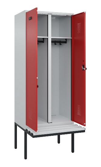 C+P Schwarz-Weiß-Spind Evolo PLUS 0490427-20 schw.Bank 2 Abt.je 300mm Drehriegel (HxBxT) 2120x600x815mm 7035/3003