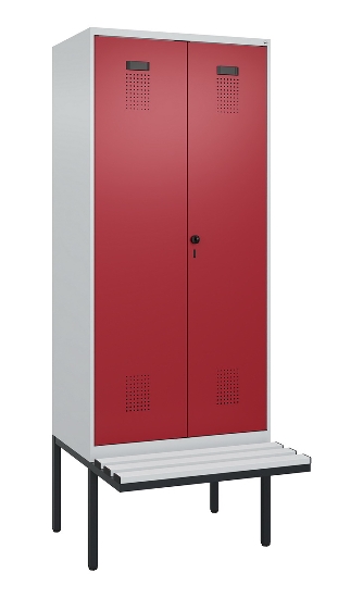 C+P Schwarz-Weiß-Spind Evolo PLUS 0490427-20 schw.Bank 2 Abt.je 300mm Drehriegel (HxBxT) 2120x600x815mm 7035/3003
