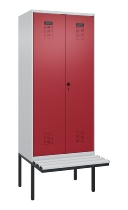 C+P Schwarz-Weiß-Spind Evolo PLUS 0490427-20 schw.Bank 2 Abt.je 300mm Drehriegel (HxBxT) 2120x600x815mm 7035/3003
