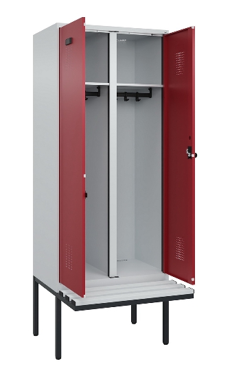 C+P Schwarz-Weiß-Spind Evolo PLUS 0490427-20 schw.Bank 2 Abt.je 300mm Drehriegel (HxBxT) 2120x600x815mm 7035/3003