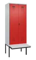 C+P Schwarz-Weiß-Spind Evolo PLUS 0490427-20 schw.Bank 2 Abt.je 300mm Drehriegel (HxBxT) 2120x600x815mm 7035/3003