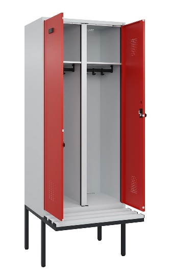 C+P Schwarz-Weiß-Spind Evolo PLUS 0490427-20 schw.Bank 2 Abt.je 300mm Drehriegel (HxBxT) 2120x600x815mm 7035/3003