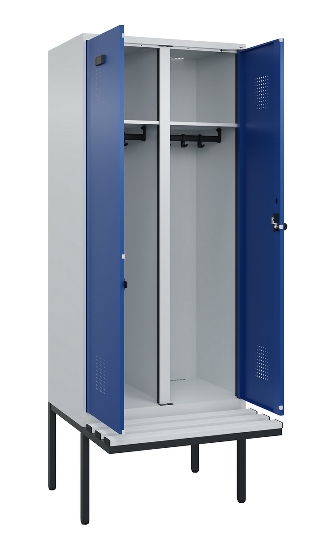 C+P Schwarz-Weiß-Spind Evolo PLUS 0490427-20 schw.Bank 2 Abt.je 300mm Drehriegel (HxBxT) 2120x600x815mm 7035/3003