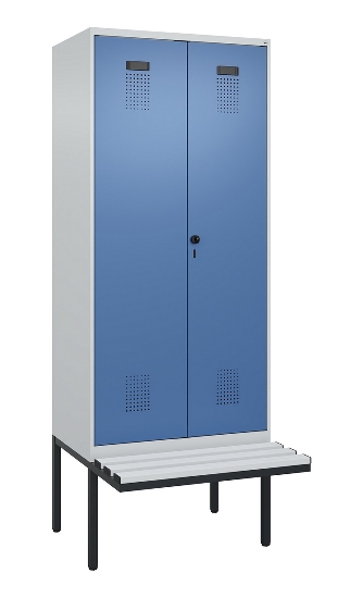 C+P Schwarz-Weiß-Spind Evolo PLUS 0490427-20 schw.Bank 2 Abt.je 300mm Drehriegel (HxBxT) 2120x600x815mm 7035/3003