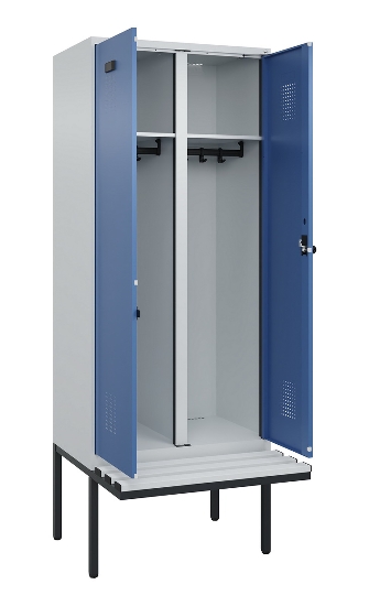 C+P Schwarz-Weiß-Spind Evolo PLUS 0490427-20 schw.Bank 2 Abt.je 300mm Drehriegel (HxBxT) 2120x600x815mm 7035/3003