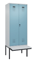 C+P Schwarz-Weiß-Spind Evolo PLUS 0490427-20 schw.Bank 2 Abt.je 300mm Drehriegel (HxBxT) 2120x600x815mm 7035/3003