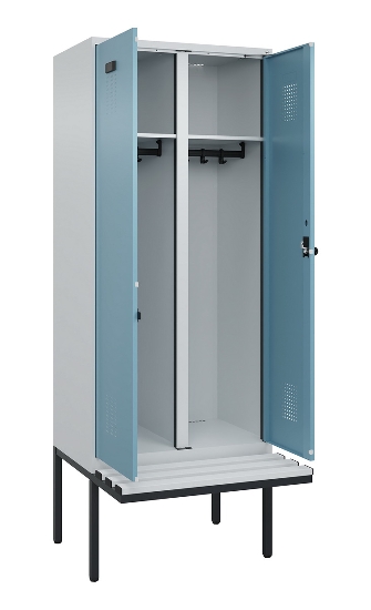 C+P Schwarz-Weiß-Spind Evolo PLUS 0490427-20 schw.Bank 2 Abt.je 300mm Drehriegel (HxBxT) 2120x600x815mm 7035/3003