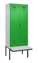C+P Schwarz-Weiß-Spind Evolo PLUS 0490427-20 schw.Bank 2 Abt.je 300mm Drehriegel (HxBxT) 2120x600x815mm 7035/3003