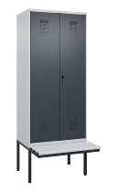 C+P Schwarz-Weiß-Spind Evolo PLUS 0490427-20 schw.Bank 2 Abt.je 300mm Drehriegel (HxBxT) 2120x600x815mm 7035/3003