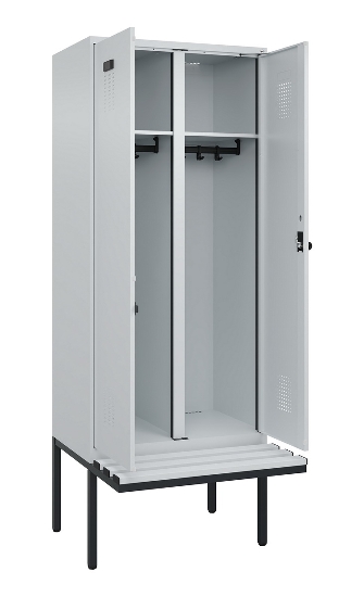 C+P Schwarz-Weiß-Spind Evolo PLUS 0490427-20 schw.Bank 2 Abt.je 300mm Drehriegel (HxBxT) 2120x600x815mm 7035/3003