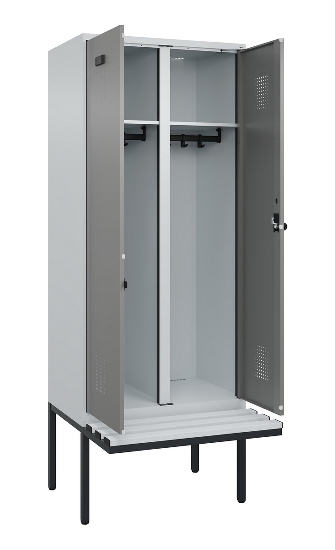 C+P Schwarz-Weiß-Spind Evolo PLUS 0490427-20 schw.Bank 2 Abt.je 300mm Drehriegel (HxBxT) 2120x600x815mm 7035/3003